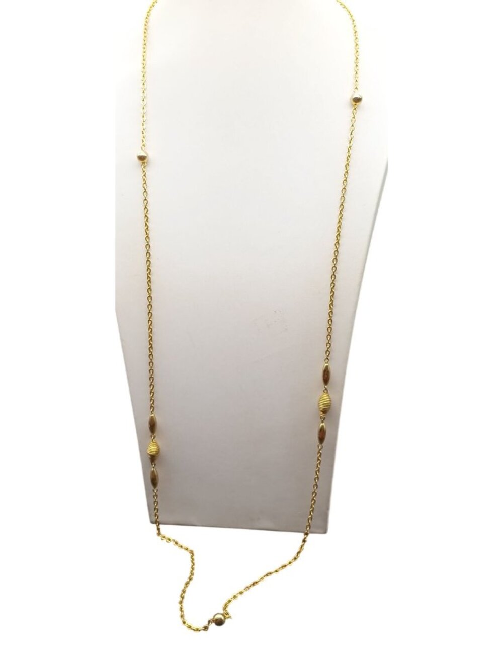 Gold-Tone Long Necklace With Beaded Accents Vintage Style Chain Accessory